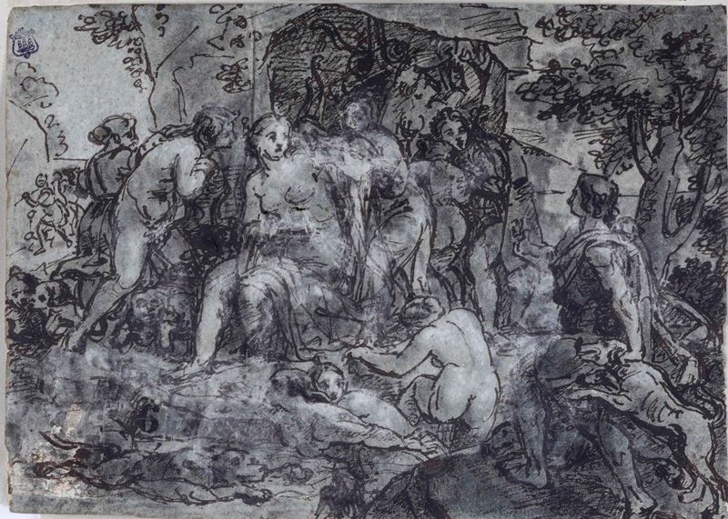 Scuola della fine del XVII secolo Diana e Atteone  - Auction Old Master Drawings - Cambi Casa d'Aste