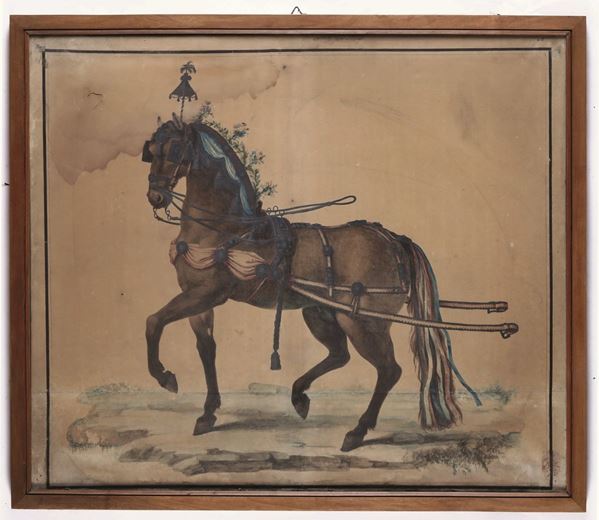 Disegno raffigurante cavallo in parata, XIX secolo