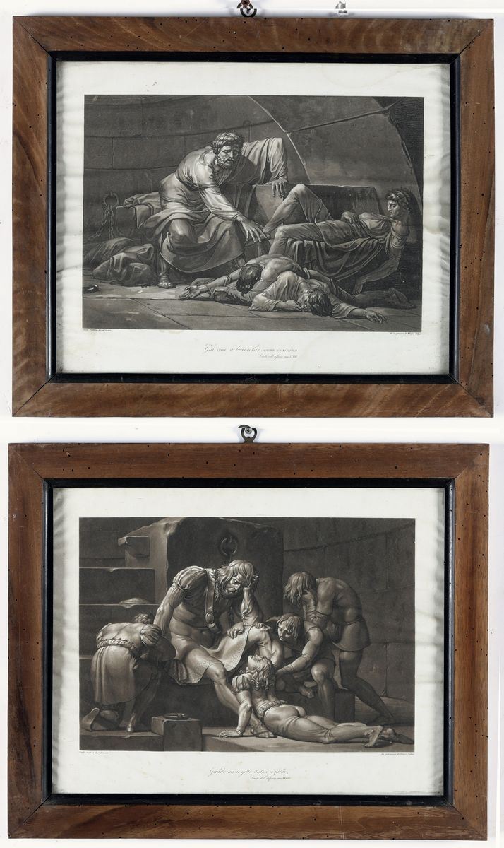 Coppia di incisioni raffiguranti Episodi dell’Inferno dantesco, firmate Gallina  - Auction Italian Dwellings - Cambi Casa d'Aste