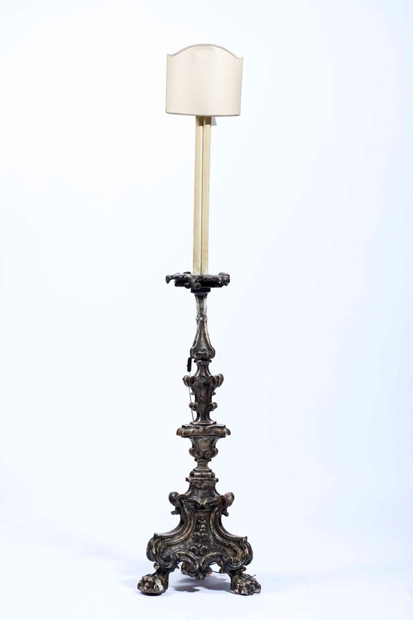 Torciera in legno intagliato e argentato, XVIII secolo