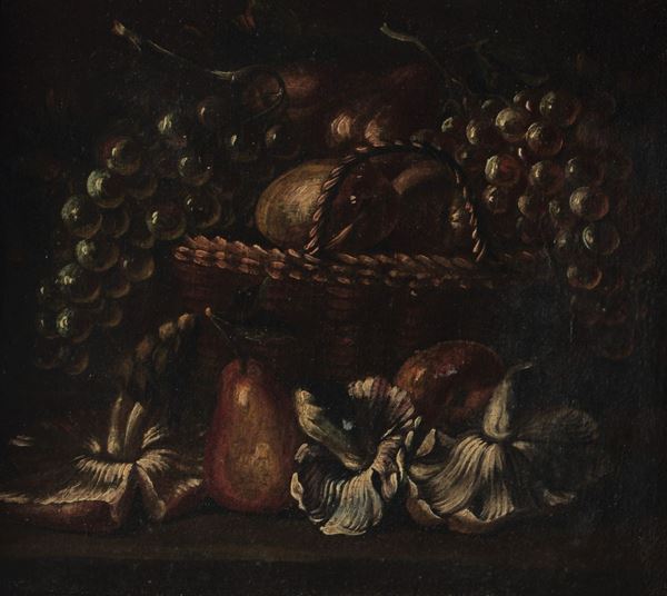 Scuola italiana del XVII secolo Nature morte con frutti e funghi