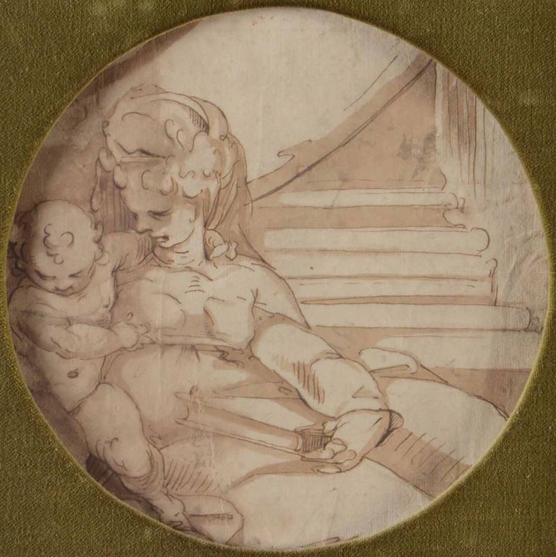 Luca Cambiaso (Moneglia 1527 - Madrid El Escorial 1585), attribuito a Madonna con Bambino  - Asta Disegni Antichi - Cambi Casa d'Aste