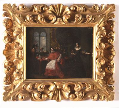 Scuola del XVIII-XIX Secoloscena di Interno con Cardinale