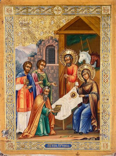 Adorazione dei Magi. Icona su Tavola. Scuola Russa Inizi XX Secolo.