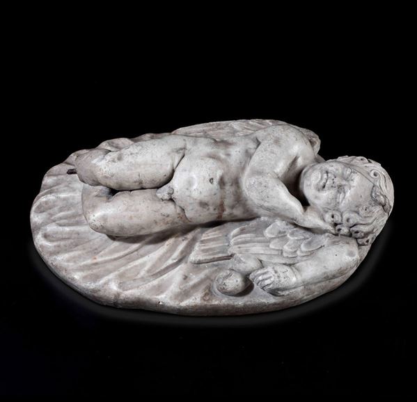 Putto dormiente Marmo Arte protobarocca del XVII - XVIII secolo (Roma?)