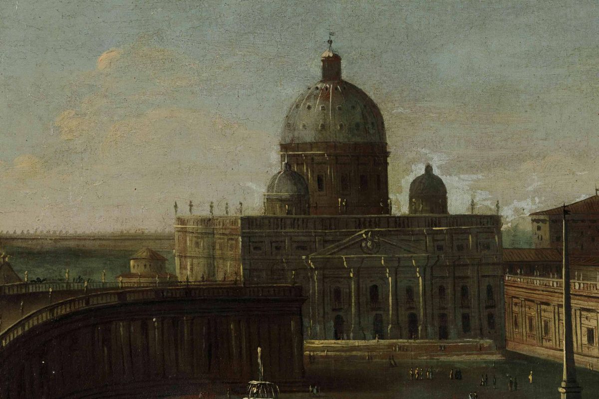 Scuola Romana del XVIII Secoloveduta Aerea del Colonnato di San Pietro