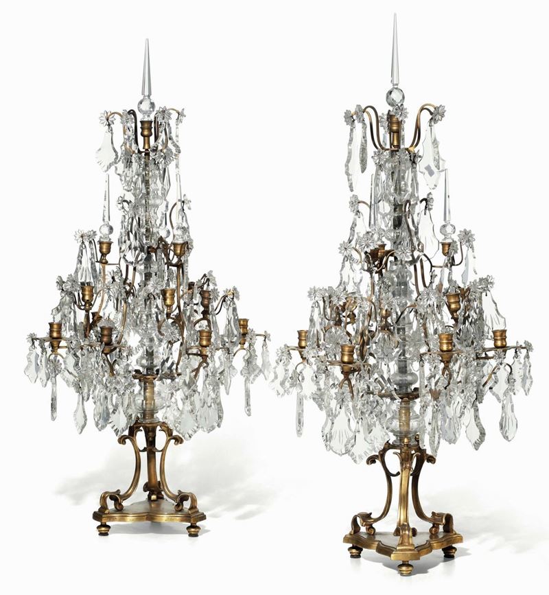 Coppia di girandoles in ottone e cristalli, XX secolo  - Auction Important Artworks and Furniture - Cambi Casa d'Aste