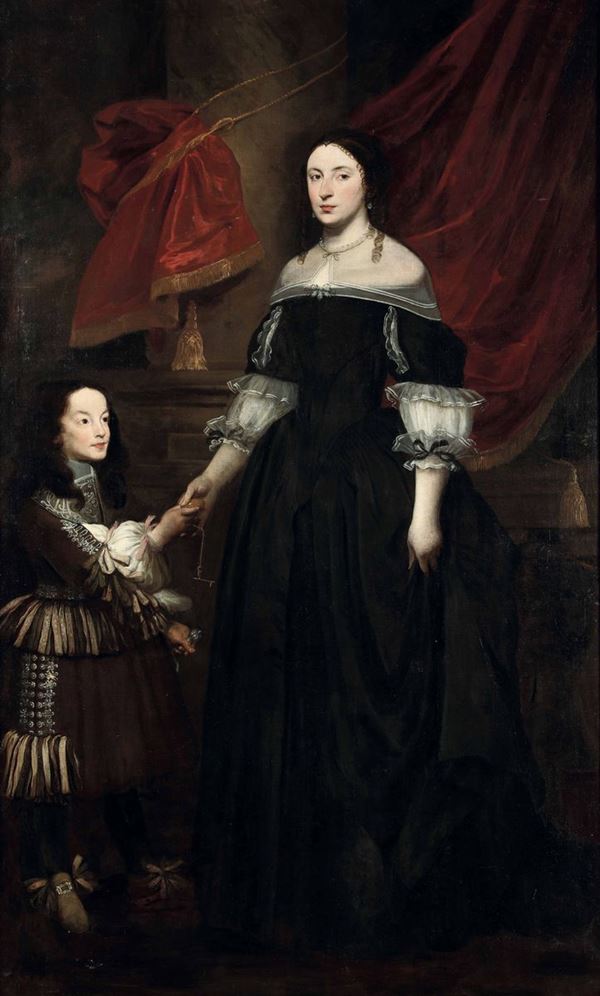 Giovanni Bernardo Carbone (1616-1683) Ritratto di dama con bambino
