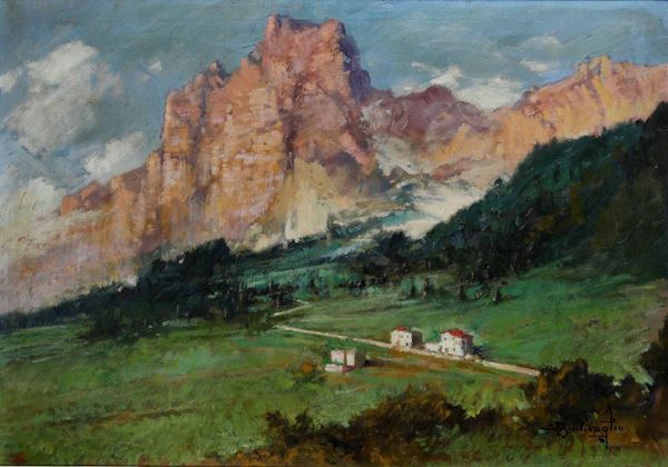 Cesare Bentivoglio (1868-1952) Paesaggio montano con case