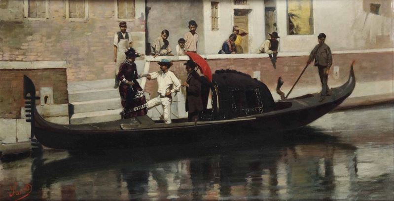 Luigi Sorio (1835-1909) Figure su gondola  - Asta Dipinti del XIX e XX Secolo - Cambi Casa d'Aste