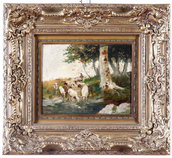 Pittore del XIX-XX secolo Paesaggio con armenti