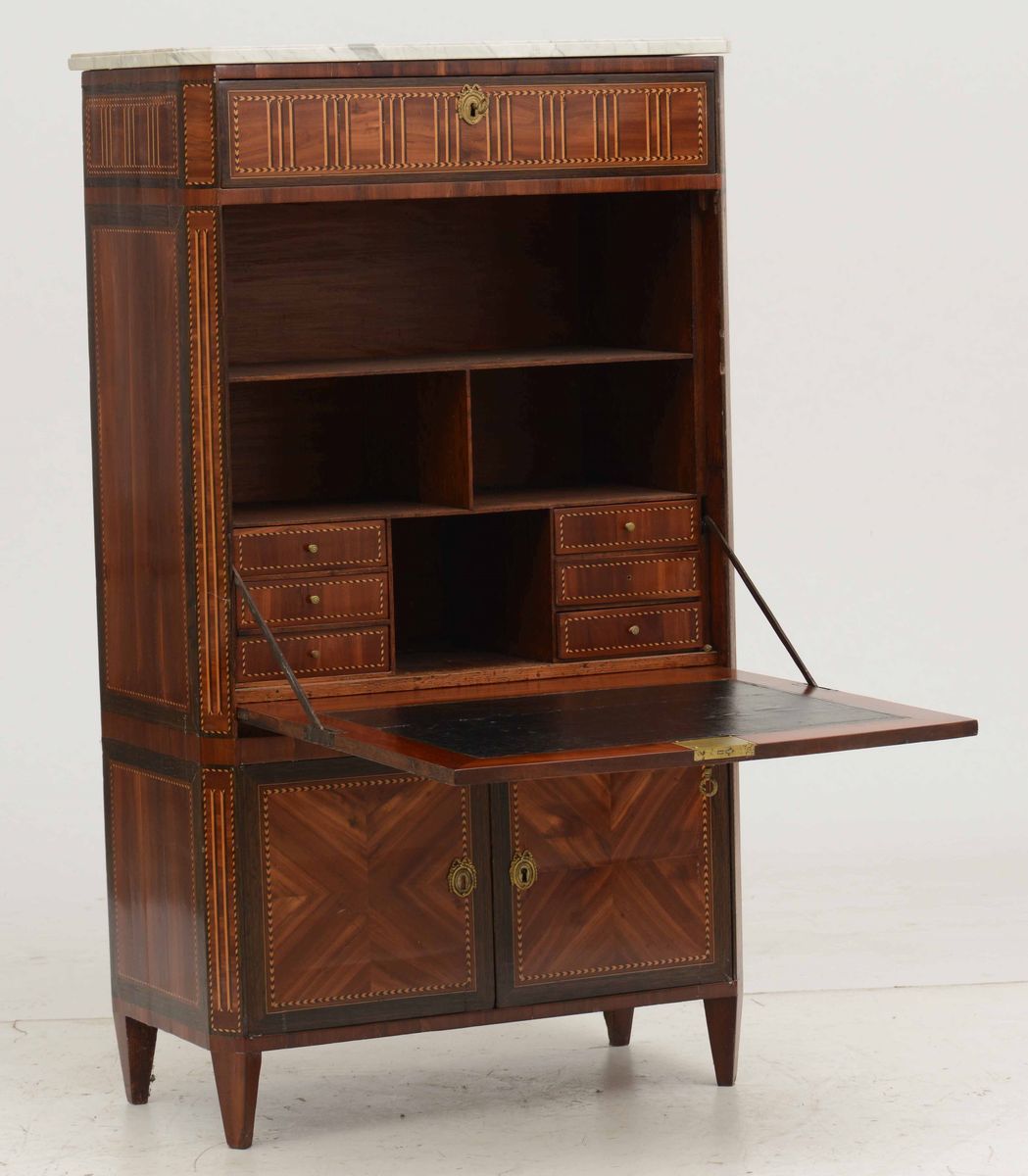 Secretaire Lastrontato ed Intarsiato, XVIII-XIX Secolo
