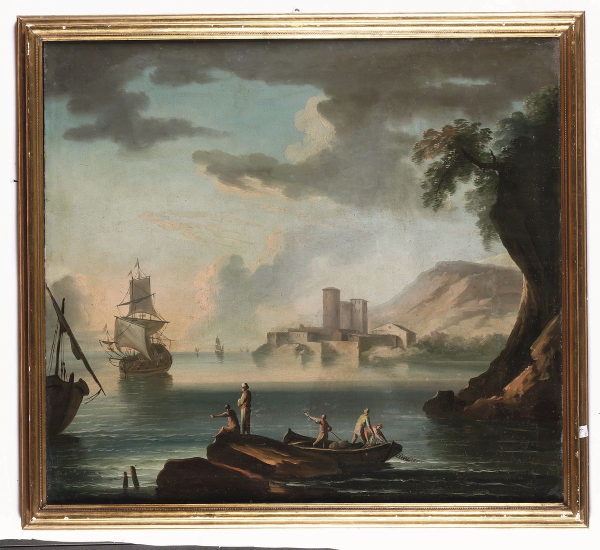 Francesco Antoniani (milano 1700/1710 - Torino 1775), Attribuito Avedute Costiere con Figure e Im...