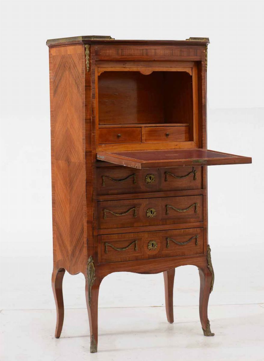 Secretaire in Legno Lastranato e Dipinto, Francia XVIII-XIX Secolo