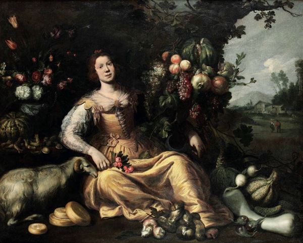 Jan Roos (Anversa 1591- Genova 1638) Scena allegorica con figura femminile