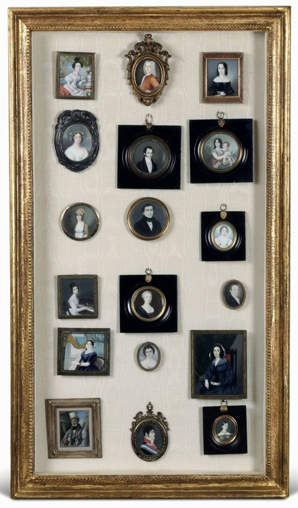 Collezione di diciotto miniature con ritratti, varie epoche e manifatture tra il XVIII e il XIX secolo