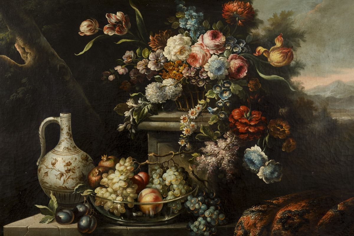 Felice Rubbiani (modena 1677 - Villa San Pancrazio 1752), Attribuito Anatura Morta con Fiori, Tap...