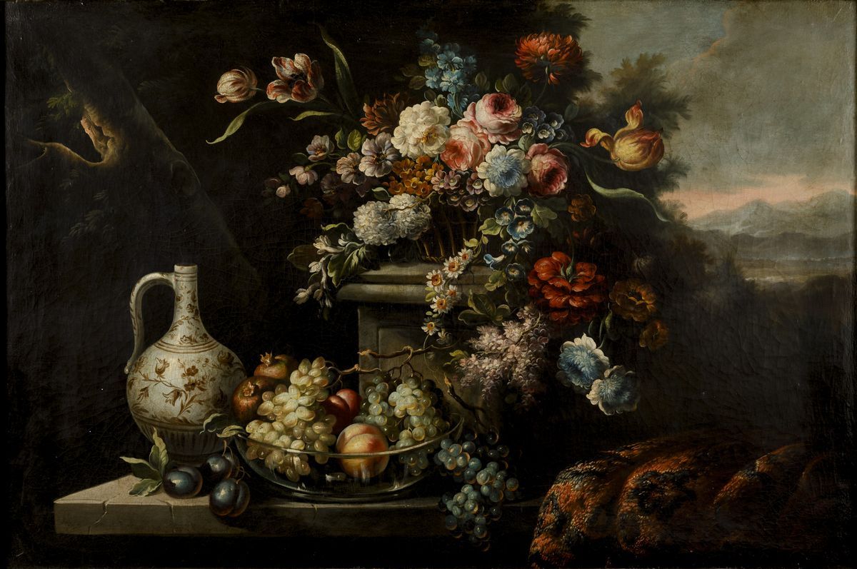 Felice Rubbiani (modena 1677 - Villa San Pancrazio 1752), Attribuito Anatura Morta con Fiori, Tap...
