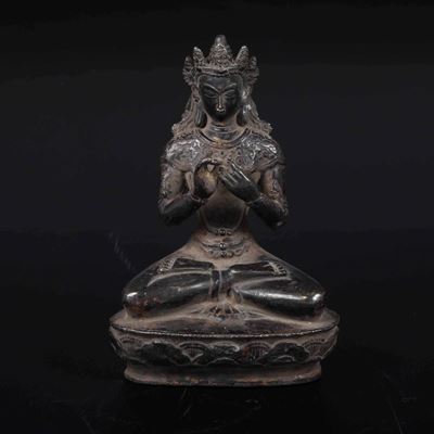 Figura di Buddha Seduto su Fiore di Loto in Bronzo, Mongolia, XIX Secolo