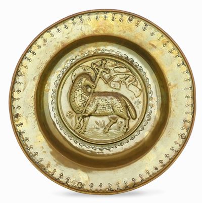 Piatto Elemosiniere Ottone Sbalzato Germania XVI Secolo