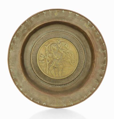 Piatto Elemosiniere Ottone Sbalzato Germania XVI Secolo