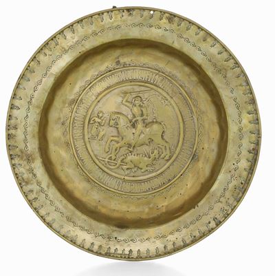 Piatto Elemosiniere Ottone Sbalzato Germania XVI Secolo