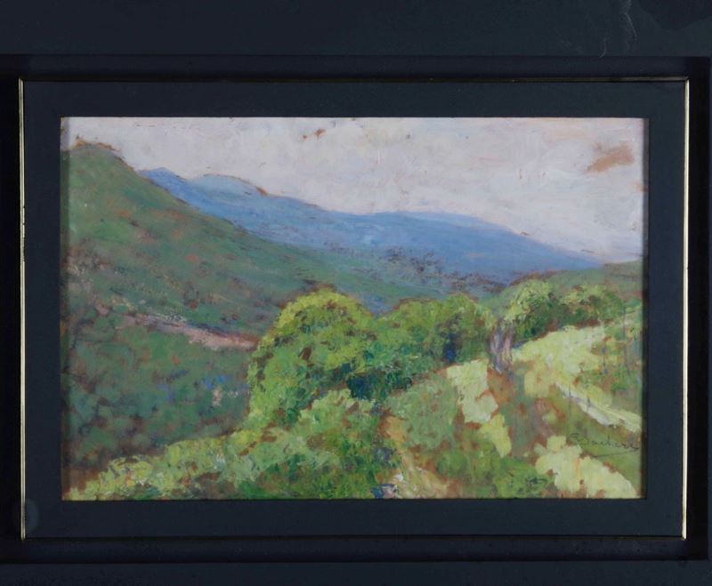 Giuseppe Sacheri : Paesaggio con colline  - Asta Dipinti del XIX e XX secolo | Cambi Time - Cambi Casa d'Aste