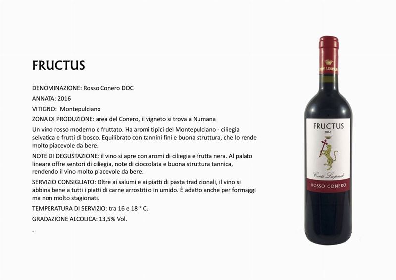 6 Bts Conte Leopardi, Rosso Conero DOCG Fructus, 2016  - Auction Time Auction | In Vino Levitas - Cambi Casa d'Aste