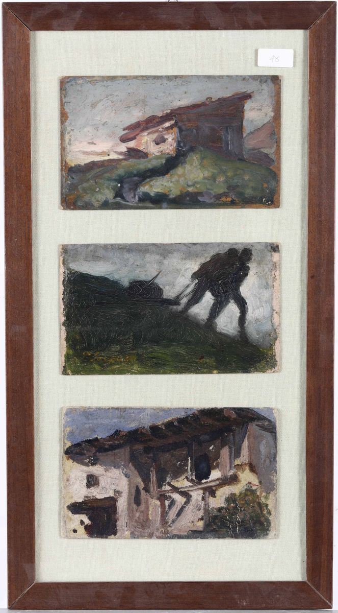 Tre dipinti su tavoletta entro cornice  - Asta Dipinti del XIX e XX Secolo | Cambi Time - Cambi Casa d'Aste