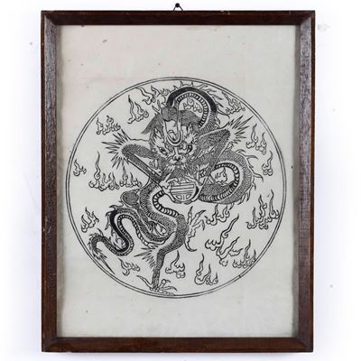 Dipinto su carta raffigurante drago tra le nuvole, Cina, XX secolo