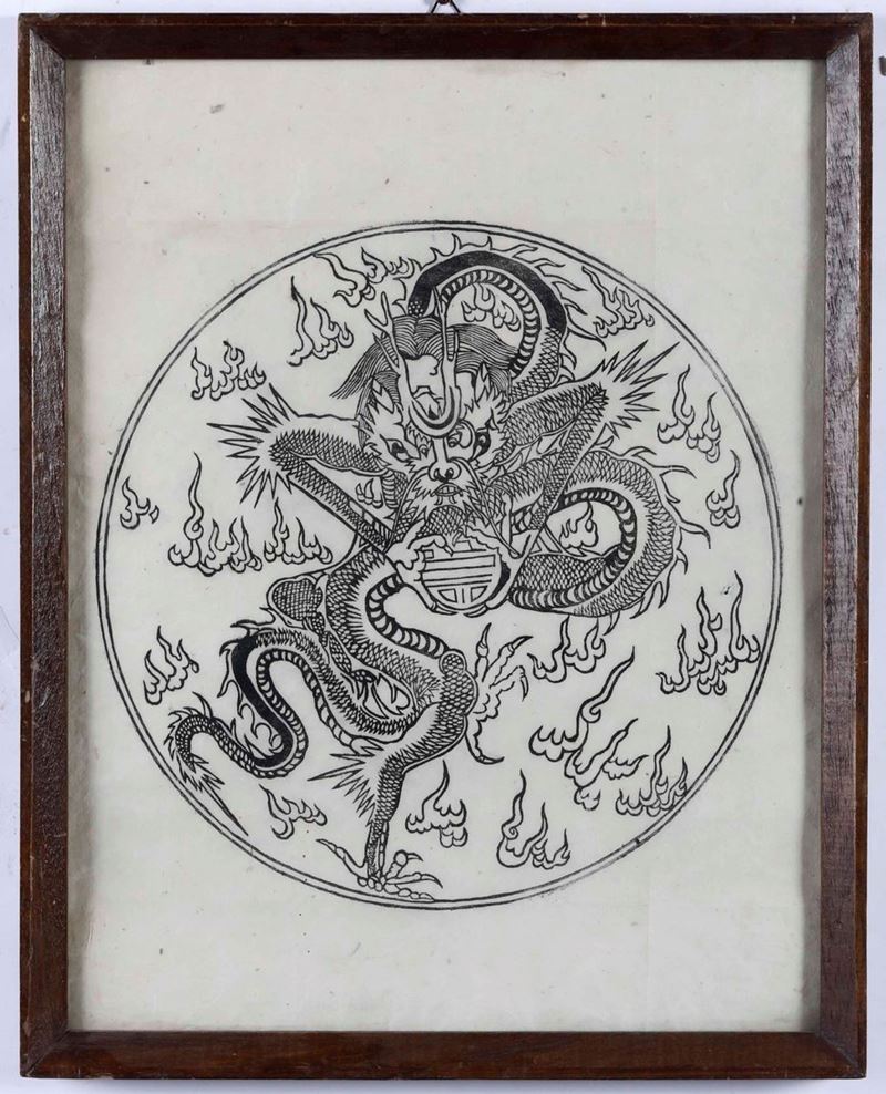 Dipinto su carta raffigurante drago tra le nuvole, Cina, XX secolo  - Auction Asian Art - I - Cambi Casa d'Aste