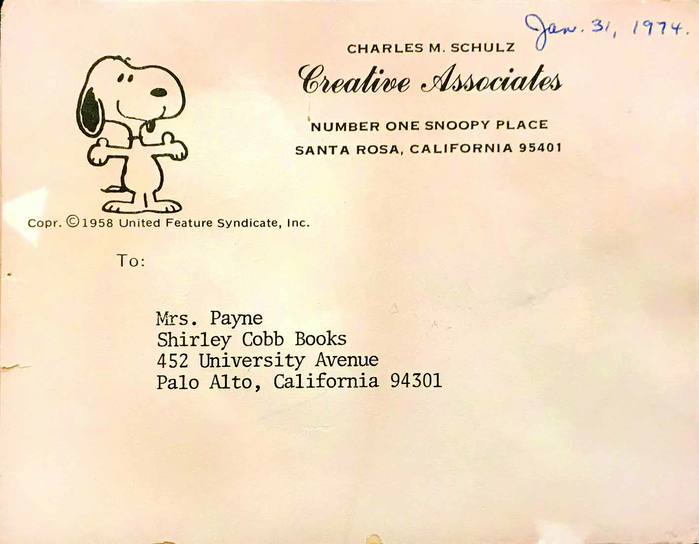 Charles Schulz (1922 – 2000)snoopy: Dear Mrs. Payne