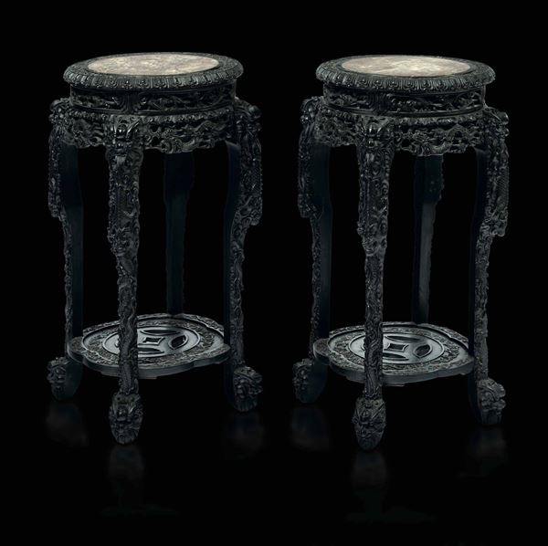 Two wood and marble tables, China, Qing Dynasty