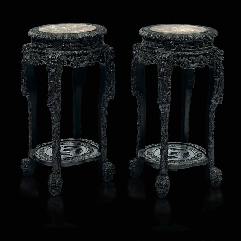 Two wood and marble tables, China, Qing Dynasty  - Auction Fine Asian Works of Art - I - Cambi Casa d'Aste