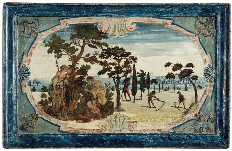 Vassoio laccato con figure in carta dipinta. Veneto XVIII secolo  - Auction Italian Dwellings - Cambi Casa d'Aste
