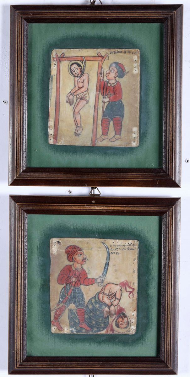 Due miniature su pergamena. Asia minore (?) XVIII secolo - Asta Scultura e  Oggetti d'Arte