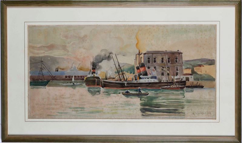 A. Gurian (?) Porto di Trieste  - Asta Dipinti del XIX-XX secolo - Cambi Casa d'Aste