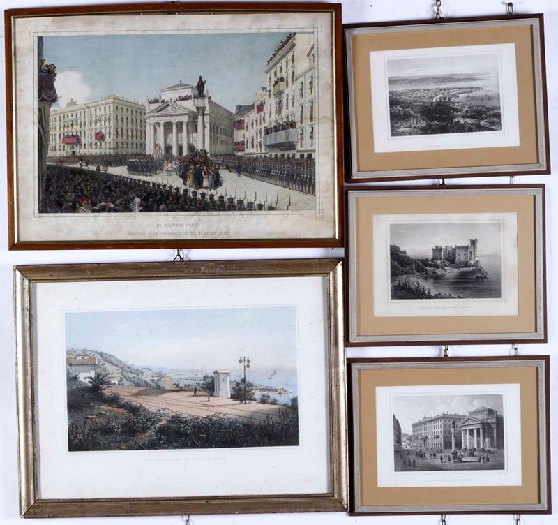 Cinque stampe raffiguranti vedute  - Auction Italian Dwellings - Cambi Casa d'Aste