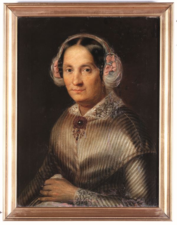 Scuola del XIX secolo Ritratto di donna con nastri tra i capelli