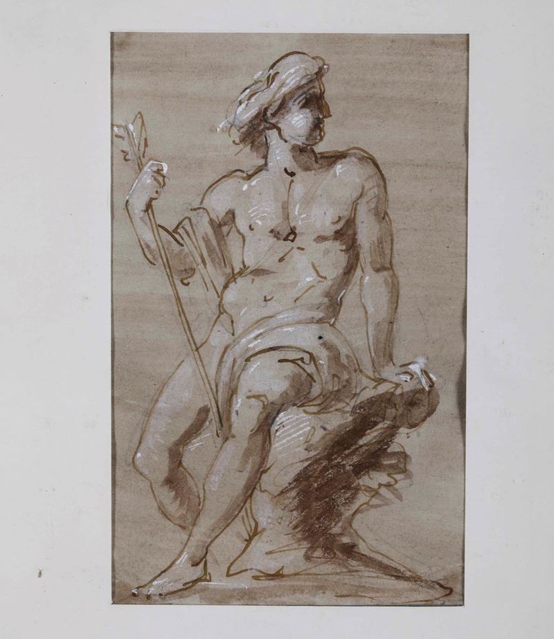 Scuola del XVIII secolo Figura maschile con turbante  - penna, biacca e inchiostro bruno su carta - Auction Dipinti Antichi - Cambi Casa d'Aste