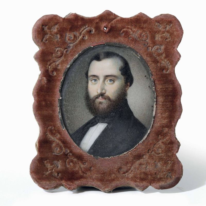 Miniatura su pergamena raffigurante uomo con barba. Miniatore del XIX secolo  - Auction Italian Dwellings - Cambi Casa d'Aste