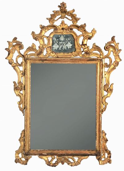 Specchiera in Legno Intagliato, Traforato e Dorato, XIX Secolo