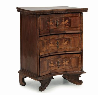Comodino in Legno Lastronato ed Intarsiato, XX Secolo