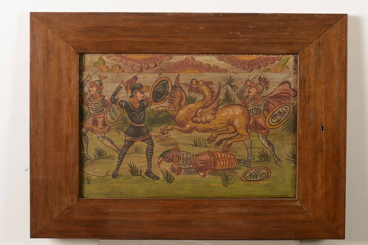 Tre Pannelli Dipinti su Legno, Sicilia XIX Secolo