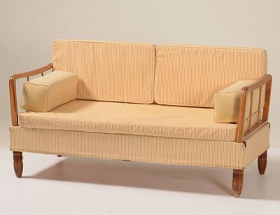 Divanetto in Legno con Imbottitura a Righe, XX Secolo