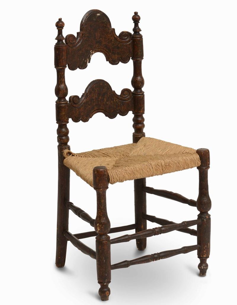 Sedia in legno intagliato e seduta in paglia, XVIII-XIX secolo  - Asta Opere e Arredi da Dimore Lombarde - Cambi Casa d'Aste