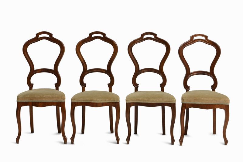 Quattro sedie con schienale a giorno, epoca Luigi Filippo  - Auction Artworks and Furniture from Lombard private Mansions - Cambi Casa d'Aste