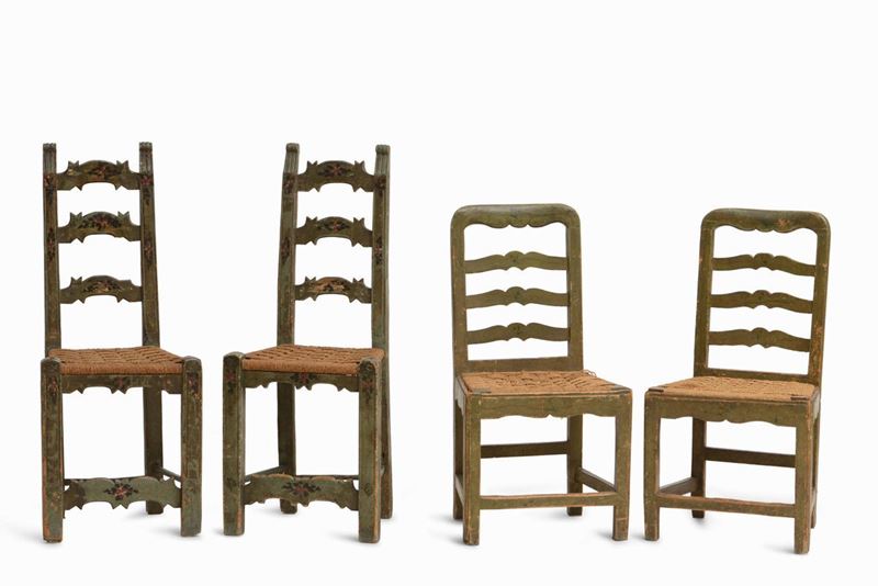 Due coppie di sedie, una XVIII secolo e una XIX secolo  - Asta Opere e Arredi da Dimore Lombarde - Cambi Casa d'Aste