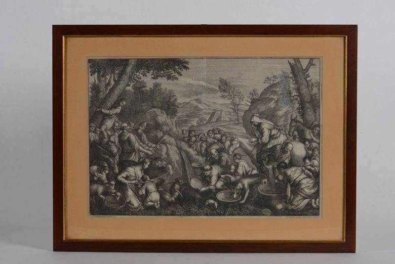 Antonio Lorenzini da Jacopo Bassano Mosé fa scaturire l'acqua dalla roccia  - Auction Old Prints and Engravings | Cambi Time - Cambi Casa d'Aste