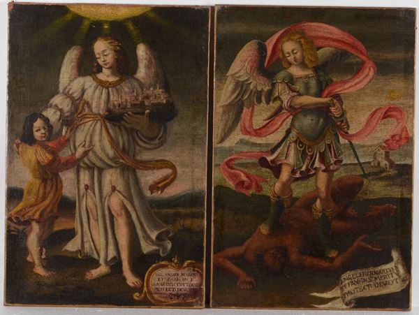 Pittore del XVIII secolo Arcangelo Michele e L'angelo custode